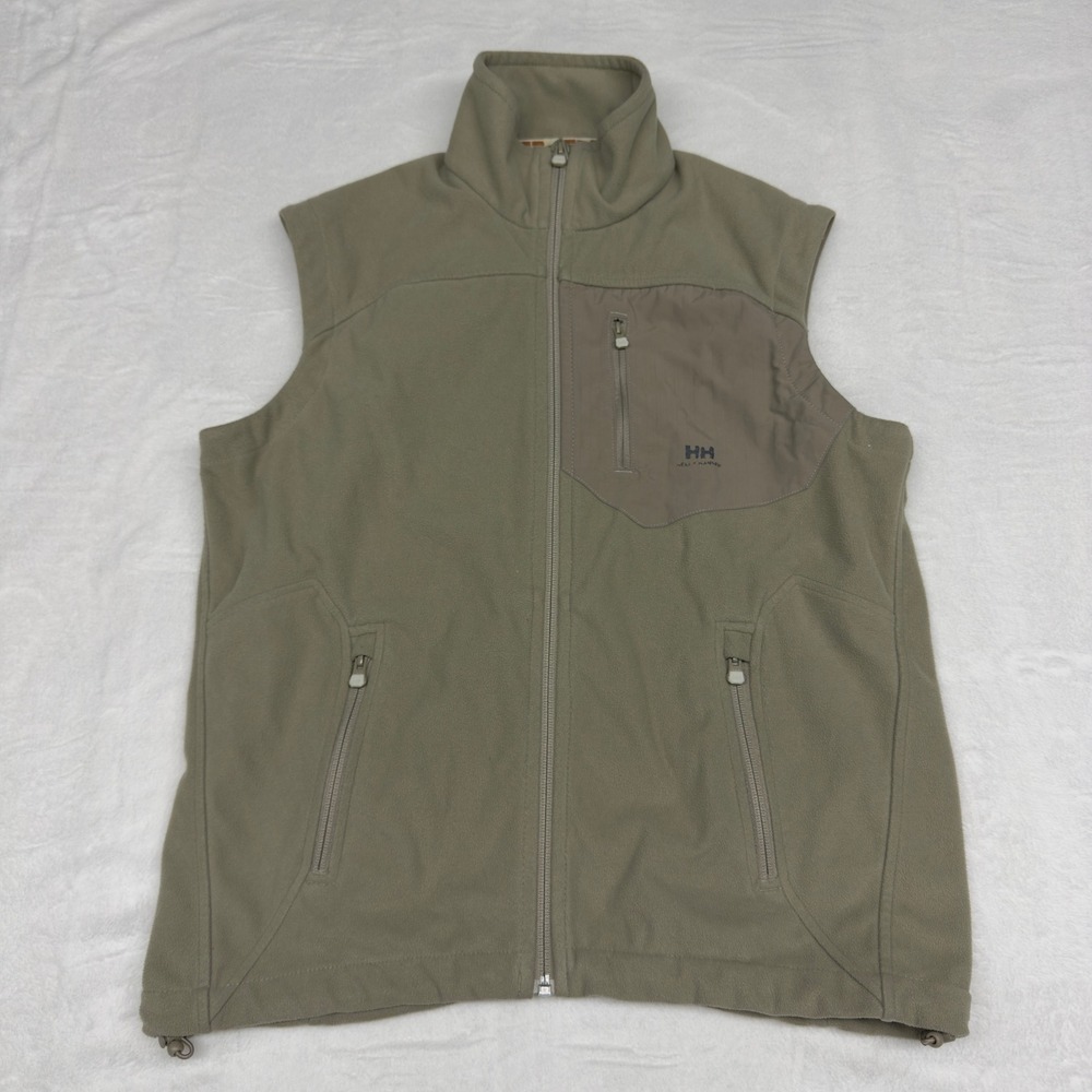 Helly Hansen Fleece Vest Small Olive Green Full Zip Hiking Safari Military